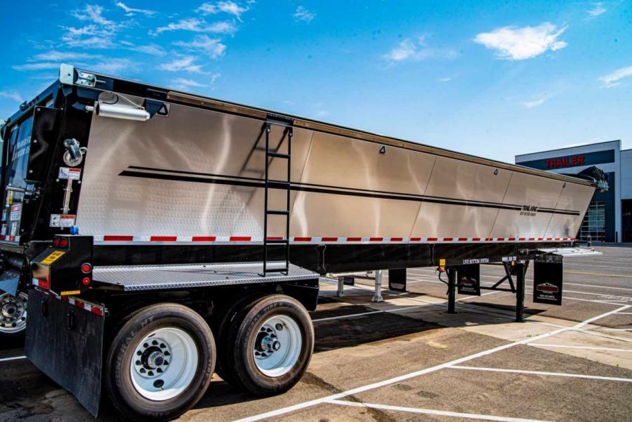 Belt trailer in a parking lot