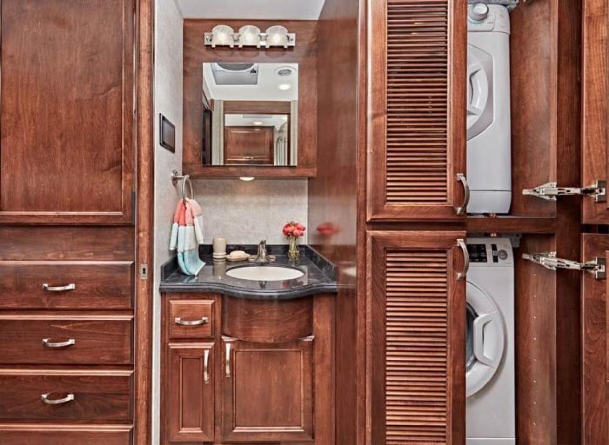 Bathroom and washer/dryer inside the 2022 Renegade Verona