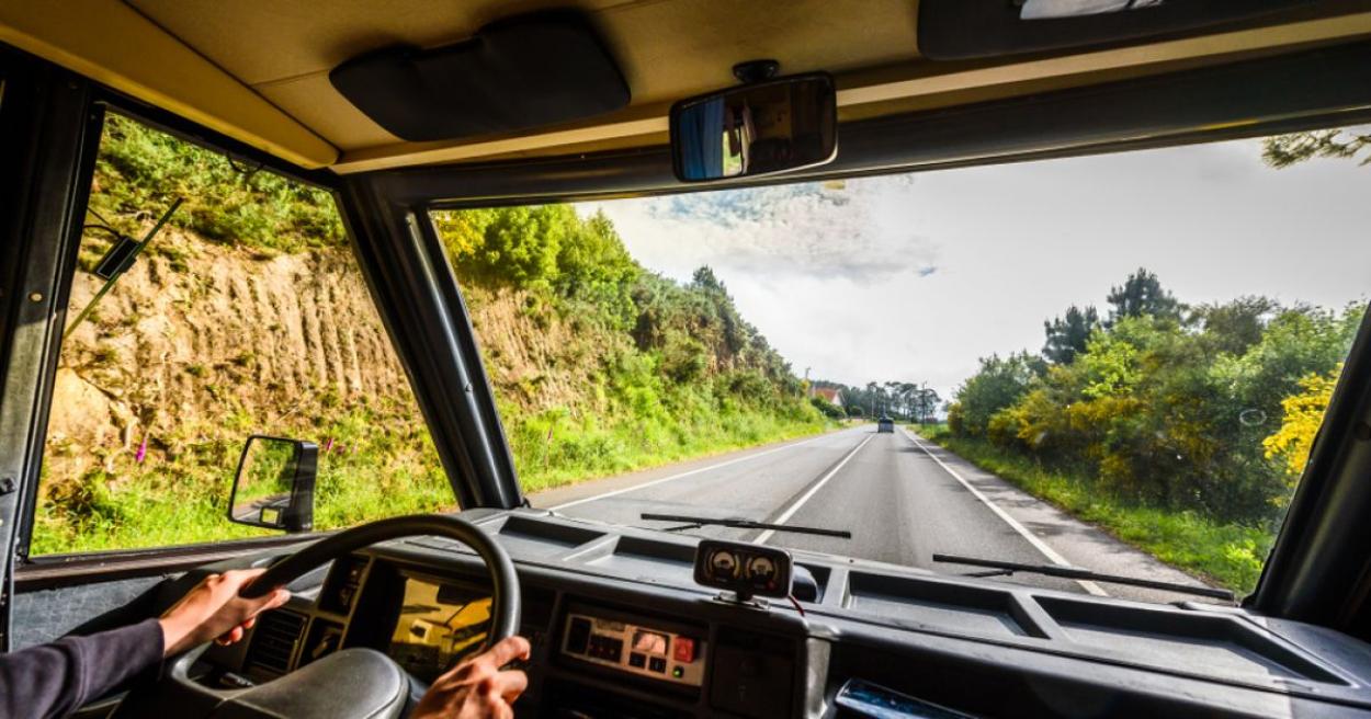 View out of the windshield of an RV