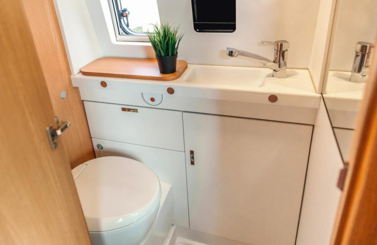 Interior of a camper van bathroom