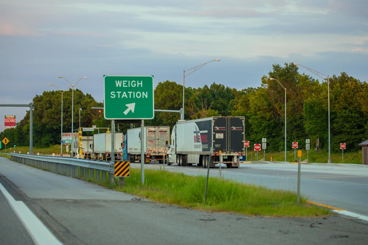 Weight station sign on freeway