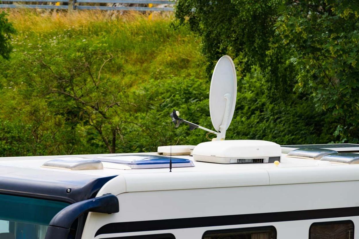 Satellite dish on top of an RV