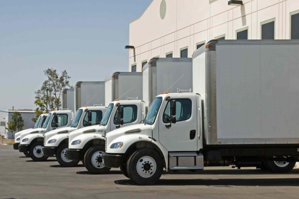 White box trucks lined up