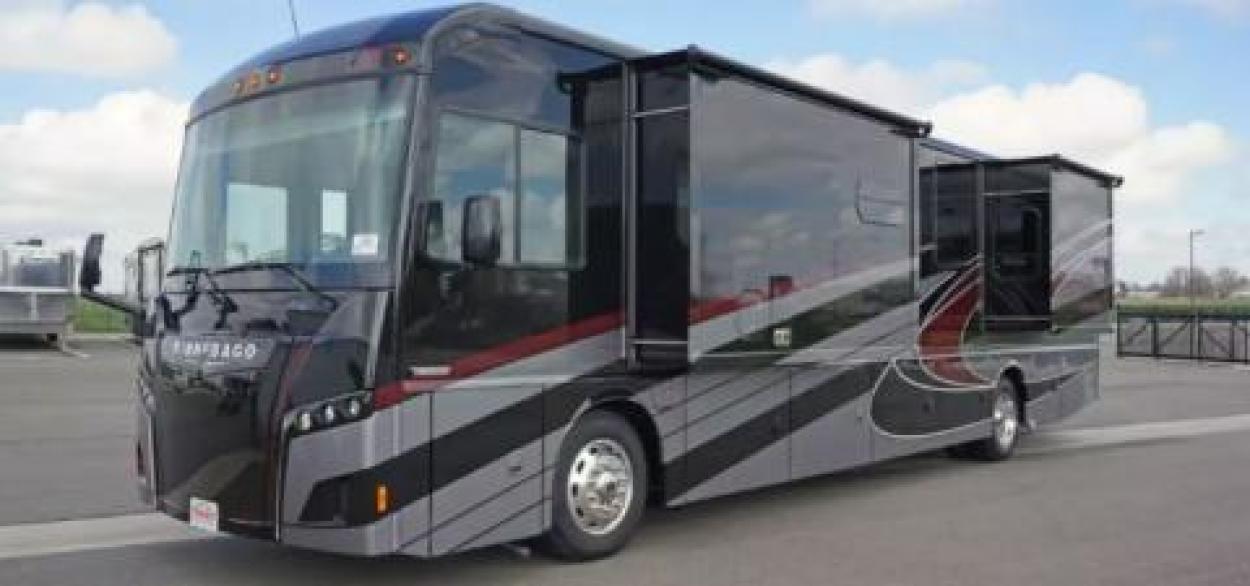 Exterior of a Class A RV with slide outs extended