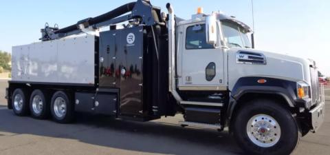 Hydrovac truck parked outside