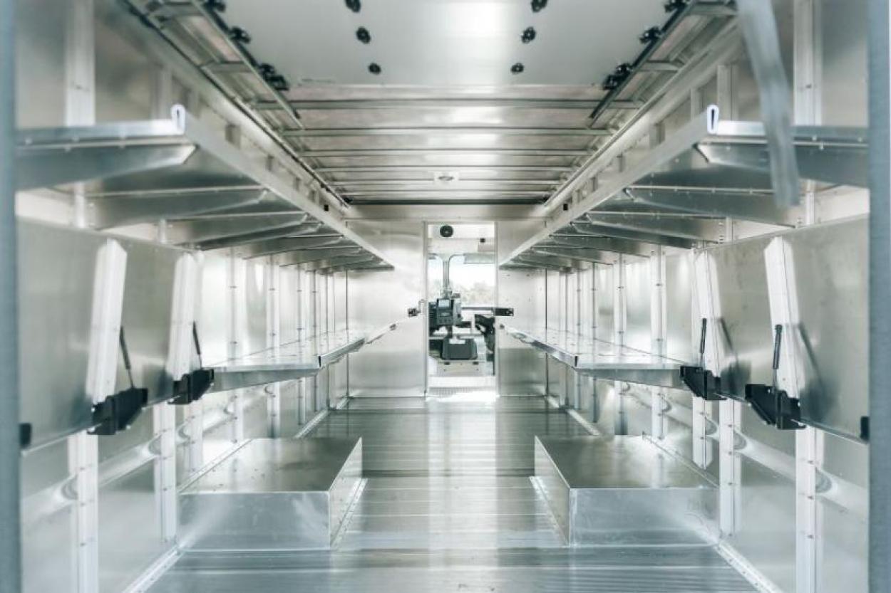 Two Rows of Shelving in fedex ground step vans transwest