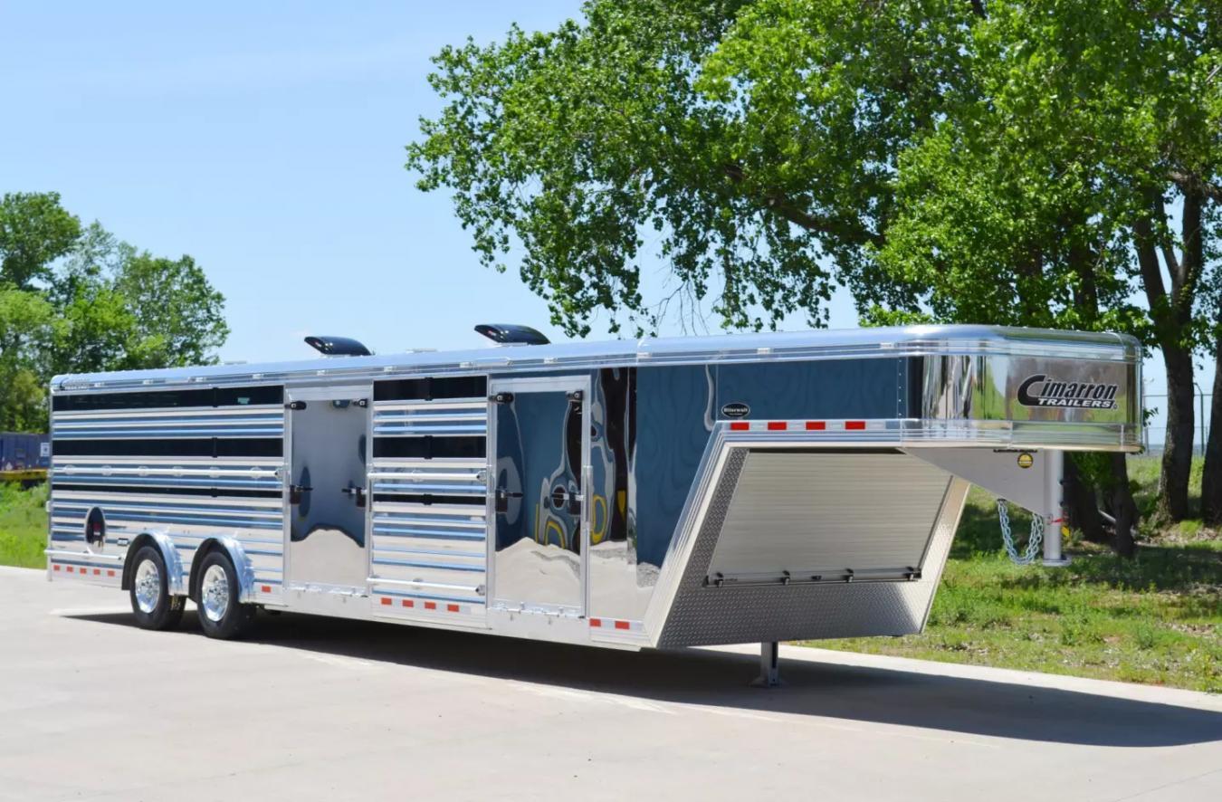 An exterior shot of a silver Cimarron Trailer