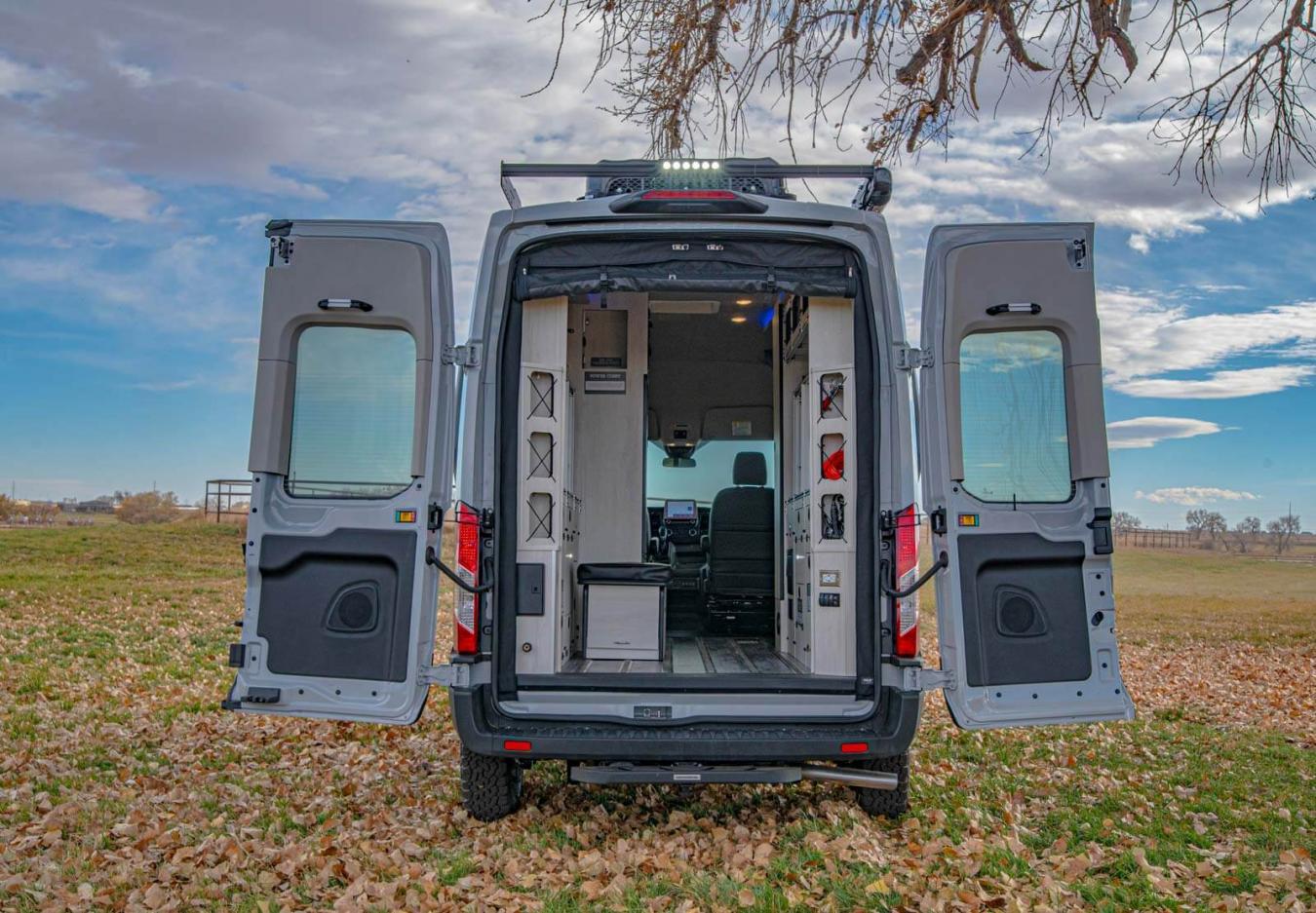 Doors open in the rear of a 2022 Antero Kakadu RV