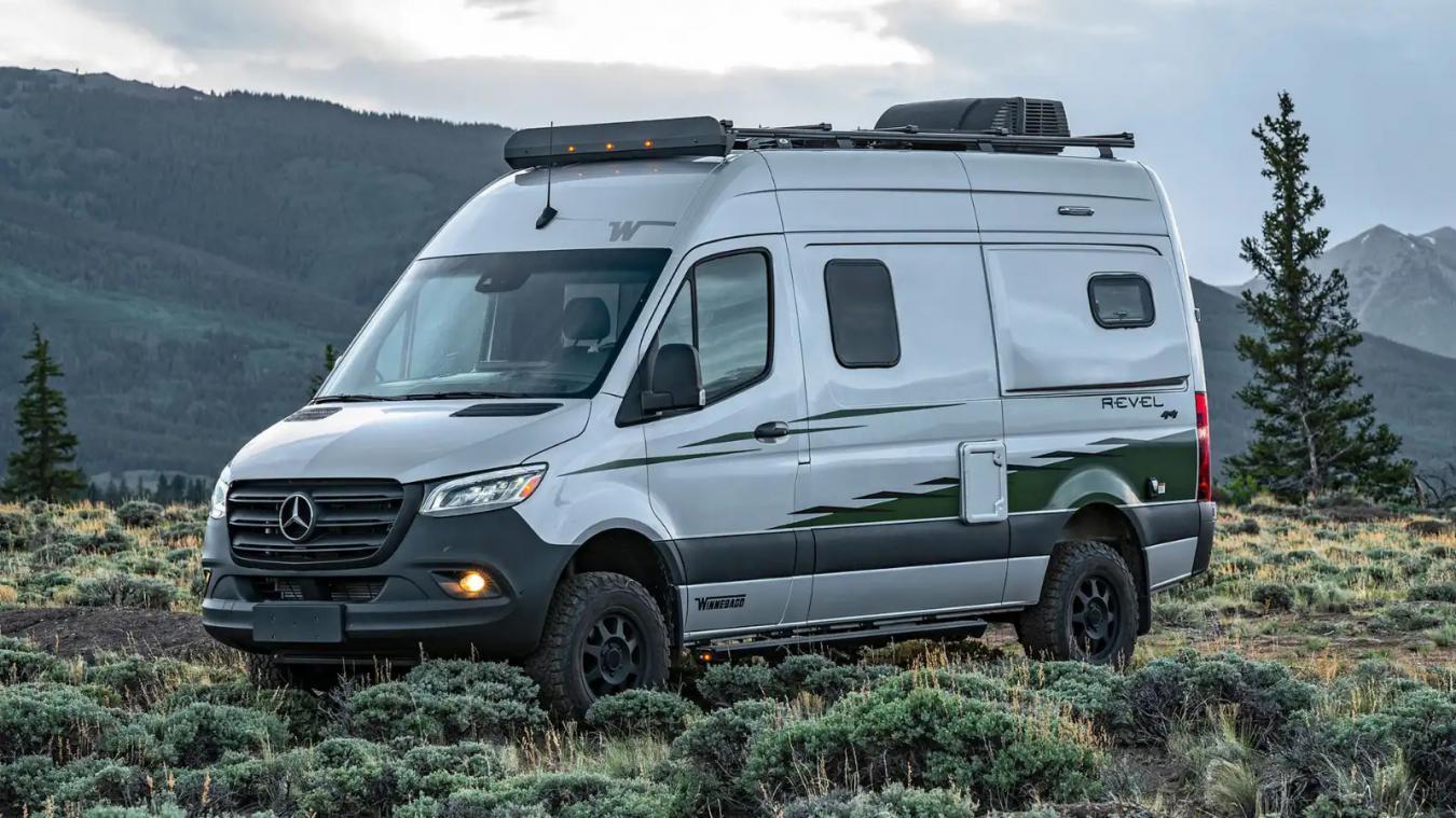 Winnebago RV pictured in a mountain scenery