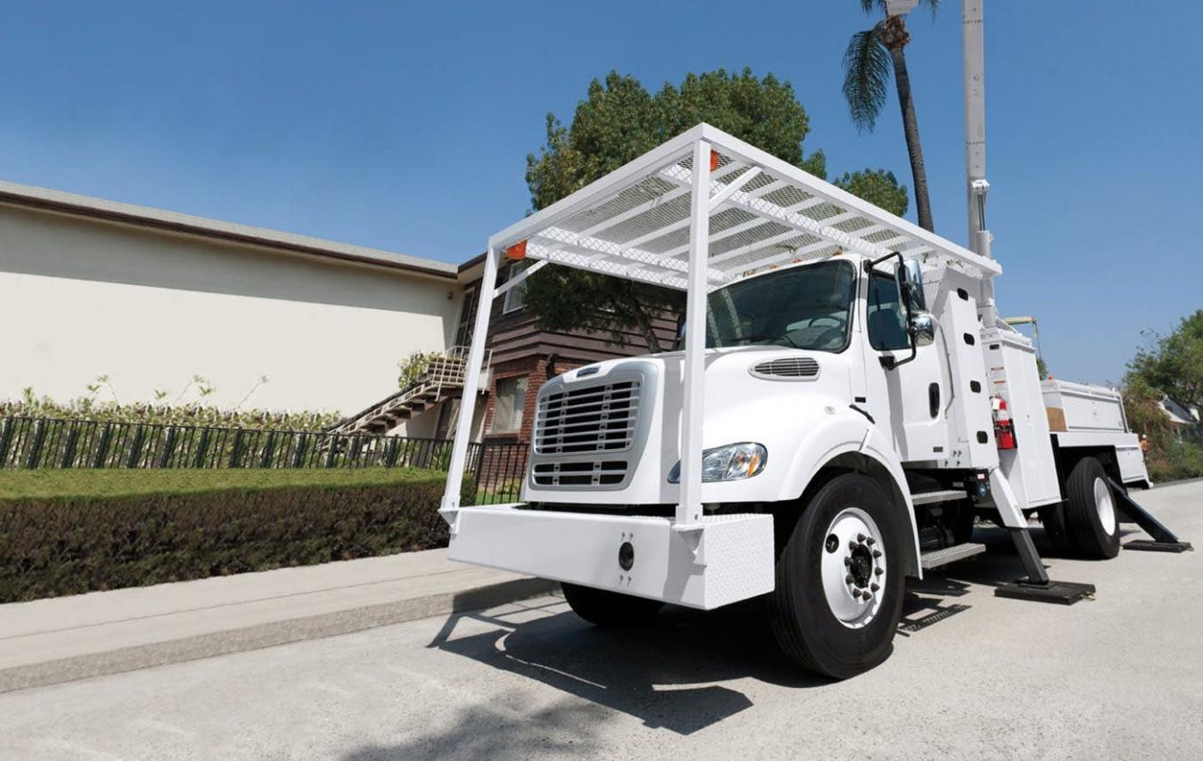 White Freightliner truck