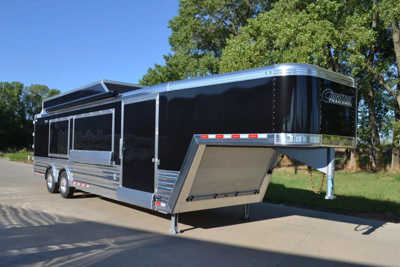 An exterior shot of a black Cimarron Trailer