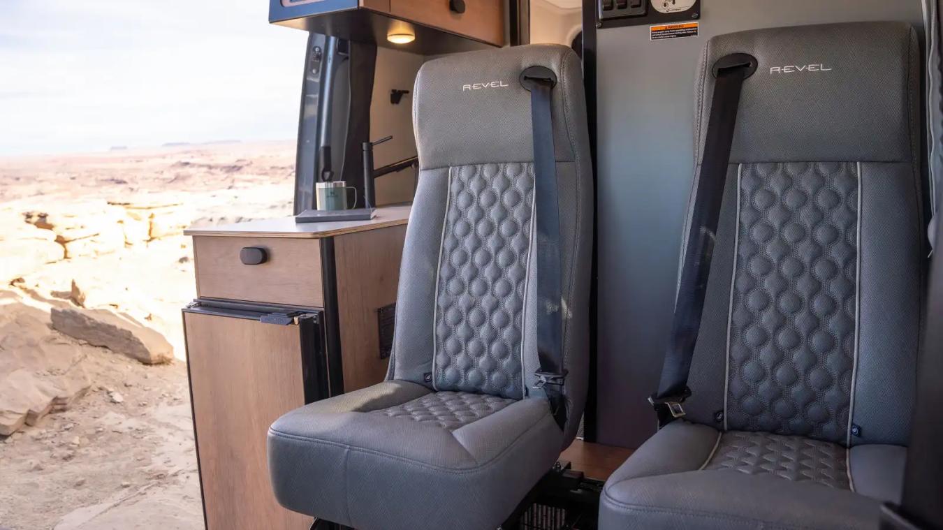 Passenger seats inside the 2024 Winnebago Revel